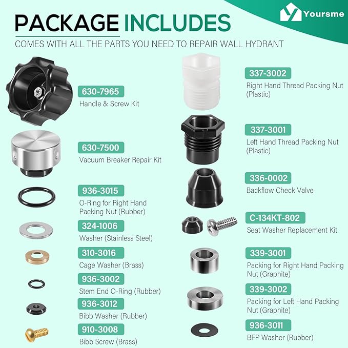 630-8500 Wall Hydrant Complete Service Repair Kit Replaces for Prier 300, 400 & 500 Series Mansfield Style Hydrants for Diamond 300 & 400 Series Wall Hydrants