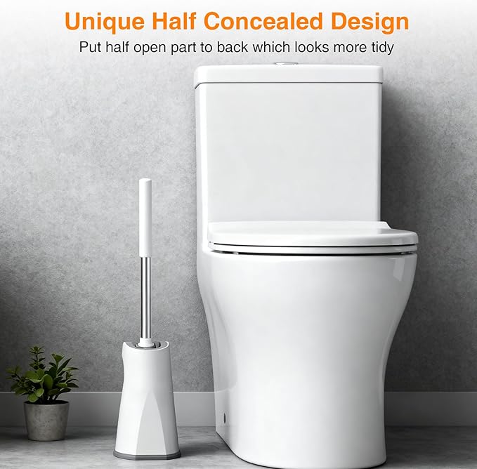 Lefree Toilet Brush and Holder Set, Bathroom Cleaner Brush Set, Curved Design, Non-Slip Handle Toilet Bowl Brush with Curved Bristle for Dead Corner Clean, RV Bathroom Accessories Toilet Scrubber