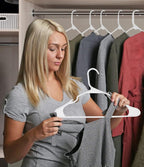 Sharpty Plastic Hangers Clothes Hangers for Clothing, Closet, Coats & Shirts - Notched, Durable, Space Saving - for Everyday Standard Use, Room Essentials & Basics - 50 Pack - White