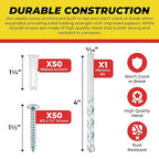 Qualihome Ribbed Plastic Drywall Anchor Kit - Wall Anchors and Screws for Drywall Includes Anchors, & Screws, 1 Masonry Drill Bit - Mounting Tolls for Decor, Furniture, Shelving (14-16 x 1-1/4")