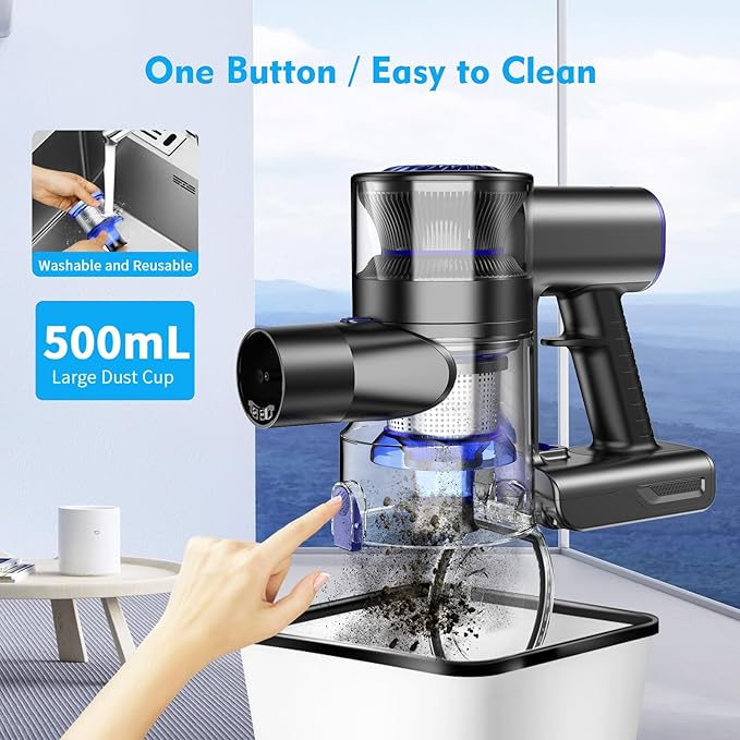 Cordless Vacuum Cleaner, Vacuum Cleaner for Home with 80000 RPM High-Speed Brushless Motor, Up to 40 Mins Runtime, 2 Adjustable Suction, Anti-Tangle, Lightweight Stick Vacuum for Hard Floor