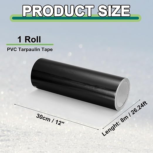 PATIKIL Awning Repair Tape 8m x 30cm Waterproof Canvas Tape High Adhesive Tear Repair Patch Kit for PVC Tarpaulin Tent Awning Fabric RV Sail Boat Cover, Black (11.81" x26.24ft)