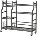 Garden Tool Organizer with Wheels for Garage and Shed, Spacious Tool Storage, Multi-Tier Design with Side Hooks for Rakes, Shovels, Brooms, and Yard Tools Rolling Cart