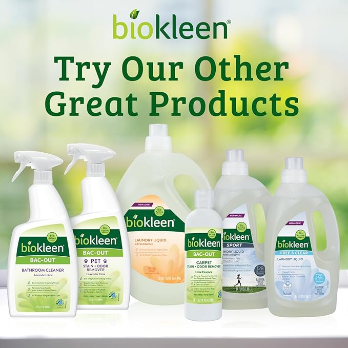 Biokleen Bac-Out Carpet Cleaner Spray, Stain Remover and Odor Eliminator, Use on Area Rugs, Upholstery & More, Removes Dirt, Pets, Wine & Food, Lime Scent, 32 oz, 2 Pack