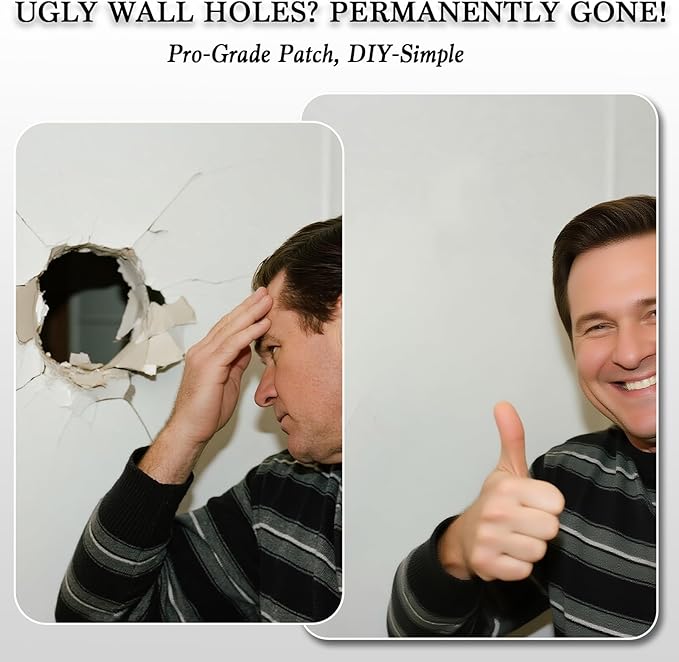 6-Pack Drywall Repair Kit - Heavy Duty Aluminum Self-Adhesive Mesh Patch Set Including 4P 12 x12 Inch & 2P 4x4 Inch Drywall Patch, with Scraper for Large Holes in Walls & Ceilings