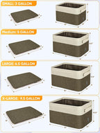 BALEINE 3 Pack Fabric Storage Bins for Shelves, Linen Storage Baskets for Organizing, Decorative Closet Bins for Clothes, Home (Brown, 14''x10''x8.5'')
