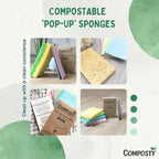 Pop-Up Compostable Sponges 12-Pack – Eco-Friendly Biodegradable Cellulose Kitchen Sponges (Plastic-Free, Non-Scratch, Compressed & Expanding) for Dishes, Kitchen & Bathroom by Award Winning Composty