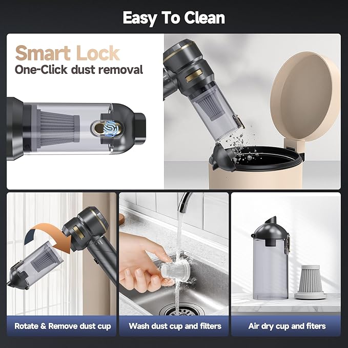 Car Vacuum Portable Cordless, Foldable Handheld Vacuum with Brushless Motor, 22000PA High Power Mini Hand Vacuum Cleaner & Air Blower & Duster & Pump for Home, Pet, Office