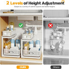 2-Pack Under Sink Storage Organizer with 2-Tier Slide Out Drawer, Sophisticated Mesh Pull Out Shelf for Kitchen & Bathroom, Fits Small Items, Upgraded Arched Track for Smooth Gliding(Patented)