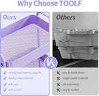 TOOLF 3-Tier Metal Rolling Cart with Wheels, Storage Utility Organizer Cart for Kitchen, Bathroom, Office, Baby Essentials & Makeup - Lockable Casters, Easy Assembly, Large Capacity, Purple