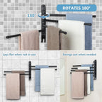 Black Towel Rack JSVER Swivel Towel Rack Wall Mounted, SUS304 Stainless Steel Towel Bar, 4 Arms Space Saving Towel Holder, Towel Racks for Bathroom
