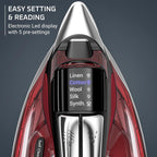 Rowenta, Iron, Focus Excellence Stainless Steel Soleplate Steam Iron for Clothes, Retractable Cord, 400+ Microsteam Holes, Powerful steam, LED Display, 1750 W Ironing Clothes, Cordreel, Red DW5433