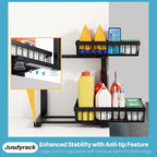 Under Sink Organizer,2 Packs 2 Tier Sliding Pull Out Cabinet Storage Shelf, Metal Drawer for Kitchen Bathroom Cabinet, Under Sink Organizer Organization Rack, Rust-Resistant Black