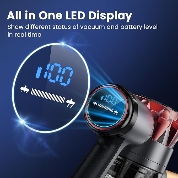 S3 Cordless Vacuum Cleaner, 45kPa Powerful Vacuum Cleaners for Home, 55-Min Runtime Rechargeable Stick Vacuum, Self-Standing, for Pet Hair Carpet Hard Floor, LED Display