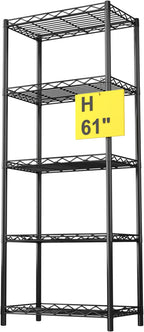HOMEFORT 5-Tier Wire Shelving 5 Shelves Unit Metal Storage Rack Durable Organizer Perfect for Pantry Closet Kitchen Laundry Organization in Black,21”Wx14”Dx61”H