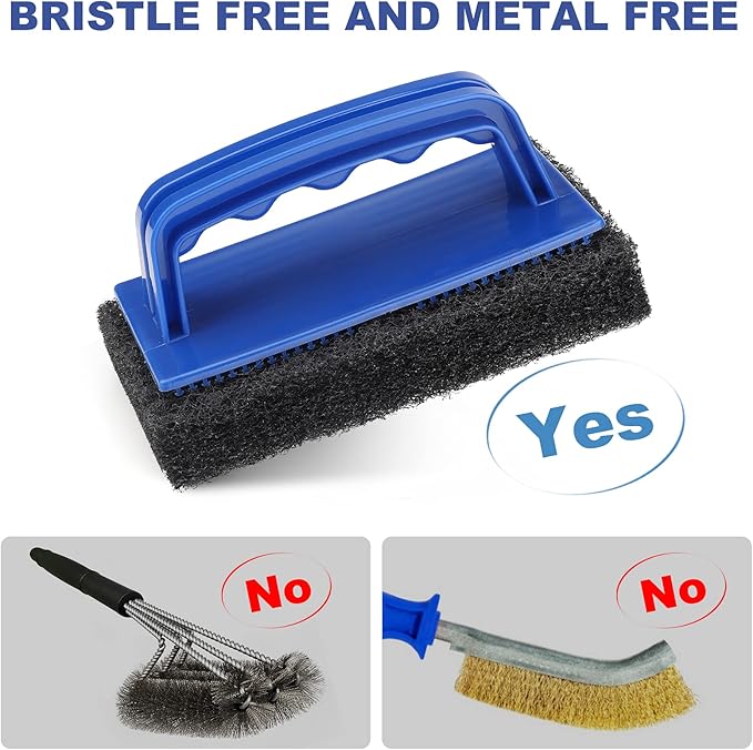Blackstone Grill Cleaning Kit, Heavy Duty Griddle Scrubber Scouring Pad & Handle, Griddle Cleaning Brush for Charcoal, Gas Grills, Cast Iron Cookware, Oven, Grate, Stovetop