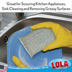LOLA Wonder Non-Scratch Scouring Pad, Large Knitted Flat Wire Cloth Fibers w/Foam Sponge Core, Assorted Colors (Gold or Silver), 1 Pack
