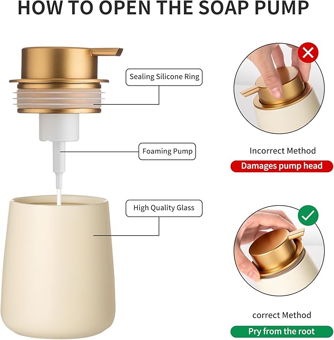 Enra Foaming Soap Dispenser,12 oz BModern Foam Soap Dispenser with Glod Pump for Bathroom,Kitchen with Easy-to-Press Pump (Beige Poam Glod Pump)