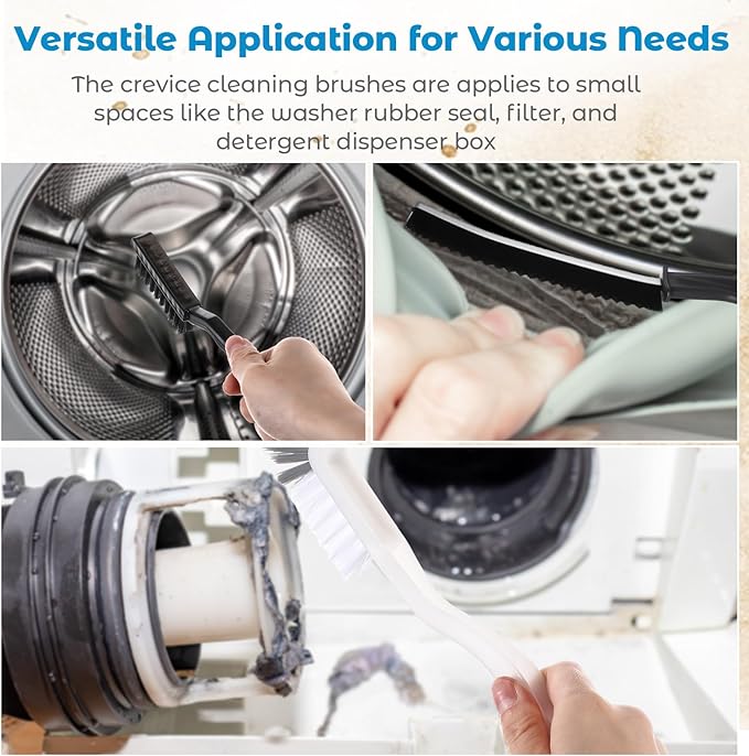 Lasnten 6 Pcs Washing Machine Cleaning Brush Kits - 5pcs Hard Bristle Crevice Cleaning Brush and 1pcs Front Load Washer Tool for Filter Kitchen Toilet Bathroom Sink Home Window