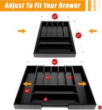 Bellsal Large Premium Bamboo Silverware Organizer - Expandable Utensil Drawer Organizer - 17"x19.6" Utensil Holder and Cutlery Tray with Grooved for Kitchen Flatware and Utensils(7-9 Slot, Black)