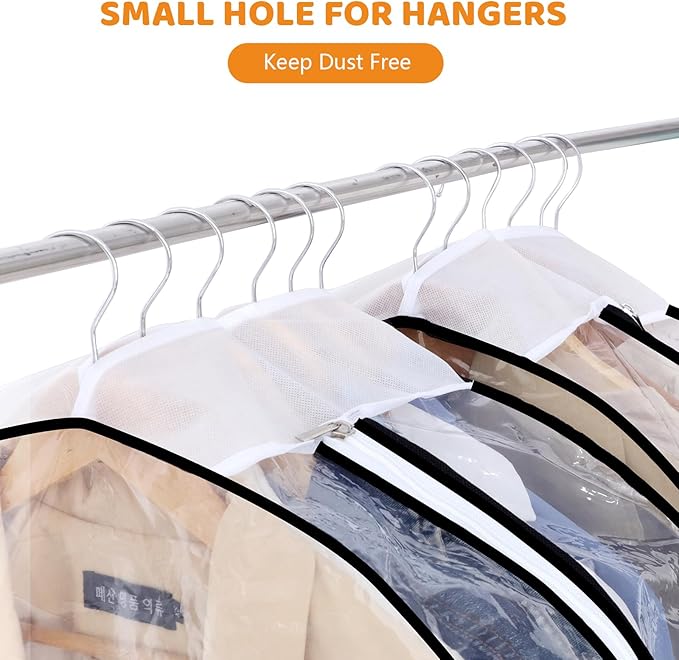 Dntorx 4 Pack Clear Garment Bags with Side Zipper, 60" Clothes Covers with 10" Gusset, Transparent Hanging Suit & Coat Covers for Closet Storage, Jackets, Dresses, Windbreakers