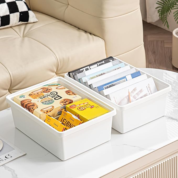 15 Quart Stackable Plastic Storage Bins with LidsStorage Container for Organizing, Storage Boxeswith Handle for Shelves, Cube Storage Bin for CraftSnacks, (white，2L)