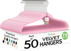 Techzoo Premium Velvet Hangers 50 Pack Ultra Thin Non Slip Adult Felt Space Saving Suit Hanger for Closet Heavy Duty Coat Pants Jackets Dress Hangers 360° Swivel Hook Hold Upto 10 lbs Pink