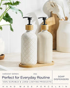 Getstar Hand and Dish Soap Dispenser Set, Ceramic Soap Dispenser for Bathroom and Kitchen with Rust Proof Pump and Tray, Set of 2 (Black Pump)