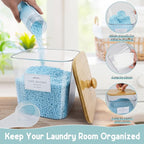 4 Pack Laundry Pods Containers & Plastic Powder Detergent Holder Set, Laundry Room Organization and Storage, Clear Organizer Jars with Lids, Scoops & Labels for Scent Beads, Dryer Balls, Lint