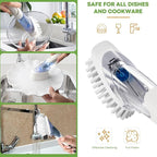 RIMAY Dish Brush with Soap Dispenser Storage Set, Soap Dispensing Dish Brush with 2 Pcs Brush Refills & Holder, Kitchen Dish Washing Wand with Handle for Dishes/Pans/Pots/Sink (White)