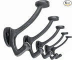 Ambipolar 5-Pack Vintage Decorative Cast Iron Wall Mounted Coat Hooks, Heavy Duty Black Hooks for Coats, Hats, Purse, Towels, Modern Farmhouse Decorative Hooks Black