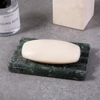 2PCS Koville Indian Natural Green Marble Soap Dish for Shower, Stone Soap Tray for Bathroom, Marble Bar Soap Holder for Sink, Stripe Grooves Soap Saver Sponge Holder