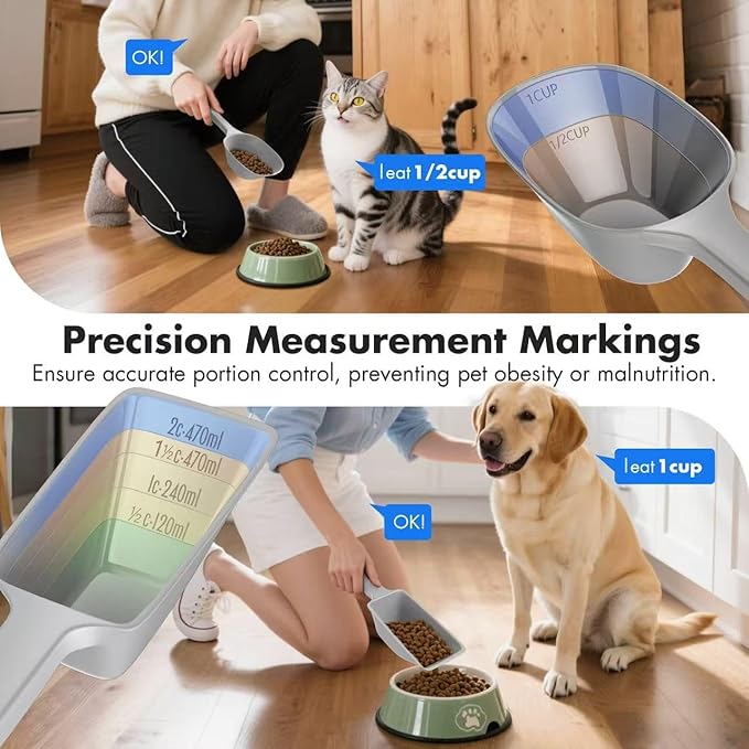 Food Scoop, Cup Capacity Dog Food Scooper With Measuring Lines For Dog, Puppy and Cat Coffee Bean Flour Scoop Set (Grey)