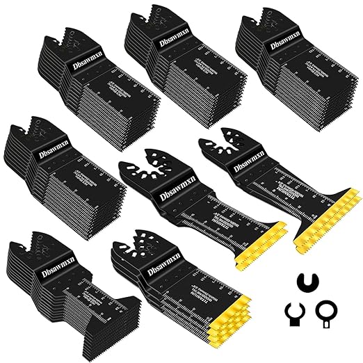 58Pcs Oscillating Tool Blades Kit, Titanium Extra Long& Wide Multitool Saw Blades for Metal Wood Nails Drywall Cutting, Compatible with Dewalt, Dremel, Fein, Milwaukee, Craftsman, Ryobi