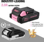 WORKPRO 20V Pink Cordless Drill Driver and Home Tool Set, 141PCS Hand Tool Kit for DIY, Home Maintenance, 2.0 Ah Li-ion Battery, 1 Hour Fast Charger, and Tool Box Included - Pink Ribbon