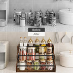 AT-VALY 3-Tier Spice Rack, Iron&MDF Kitchen Storage Shelf, Space-Saving Countertop Organizer for Spices, Herbs, Seasonings, Sturdy Stylish Condiment Holder,Countertop Wine Rack (Rustic Brown)