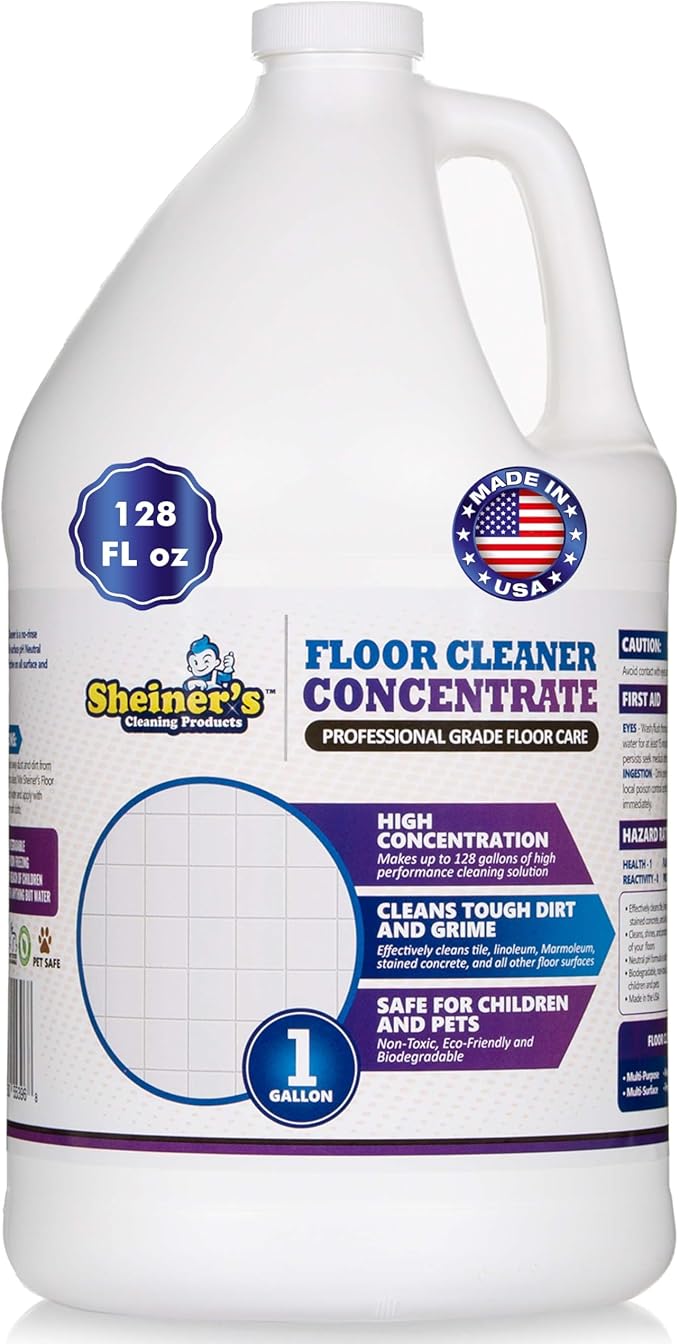 Sheiner's Multi-Surface Cleaner Concentrate, No-Rinse Floor Cleaner & Degreaser for Home, Office & Kitchen, Safe for Kids & Pets, Non-Toxic Lavender Scent All-Purpose Cleaning Supplies, 1-Gallon.