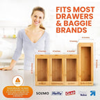 mHomeAid Bag Storage Organizer - Bamboo Food Plastic Baggie Holder, Dispenser, and Container for Kitchen Drawer - Fits Ziplock and Ziploc Gallon, Quart, Sandwich & Snack Sized Slider Bags (Bamboo)