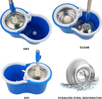 Mop and Bucket Set, 360° Spin Mop and Bucket with Wringer Set and 6 Microfiber Mop Refills, Stainless Steel 61" Extended Handle Spinning Mop Bucket System for Floor Cleaning (2 Sets)