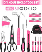 39pcs Pink Household Tool Set, Essential Hand Tool Kit with Plastic Toolbox for Home Repairs, DIY & Crafts, Perfect for Students & Everyday Use
