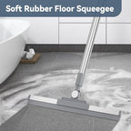 Floor Squeegee with 180° Rotating Head, Squeegee for Floor with 52'' Long Handle, Squeegee Broom, Squeegee for Window Cleaning, Bathroom Tile, Garage Concrete, Deck, Shower Glass (Silver)