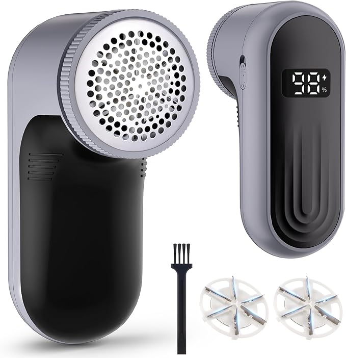 Fabric Shaver | Lint Remover with Digital Display, Electric Lint Shaver for Clothes, Sweater, and Furniture | 6-Leaf Blades, USB Rechargeable, Removes Pilling, Fuzz, Lint Balls, and Fabric Pills