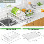 Kmiectse Dish Drying Rack - Space-Saving Small Dish Rack for Kitchen Counter, Rust-Resistant Kitchen Drying Rack, Compact Dish Drainer Organizer with Utensil Holder for Home Kitchen, White