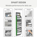 Heavy Duty Over The Door Organizer Hanging Storage – 6-Tier Behind The Door Storage with 5 Large, 6 Side & 3 PVC Pockets – 50 lbs Hanging Organizer for Closet, Nursery, Bathroom – 1 Pack, Gray