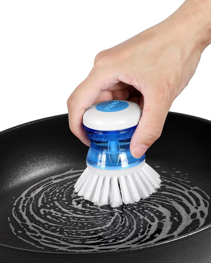 Dish Brush with Soap Dispenser for Dishes Pot Pan Kitchen Sink Scrubbing, White 2 Pack