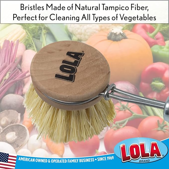Lola Products Replacement Head for The Original Tampico Vegetable & Dish Brush, 1.75" Head, Birchwood & Poly Bristles, Reusable & Washable, 1 Pack