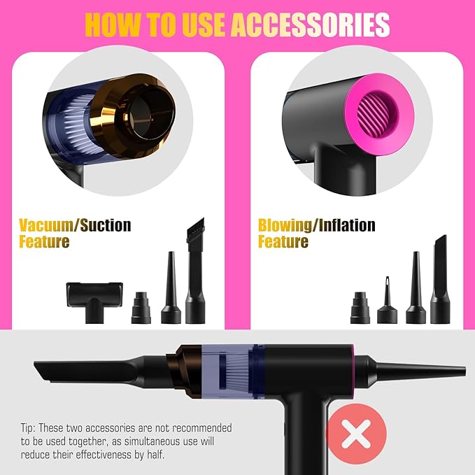 Handheld Car Vacuum Portable Cordless Cleaner, Dual Suction 7.5K & 12k Pa, Mini, Handheld, Small, Powerful, Portable | Blower, Inflator, Deflator & Dustbuster | for Car, Home, Kitchen & Office| Black