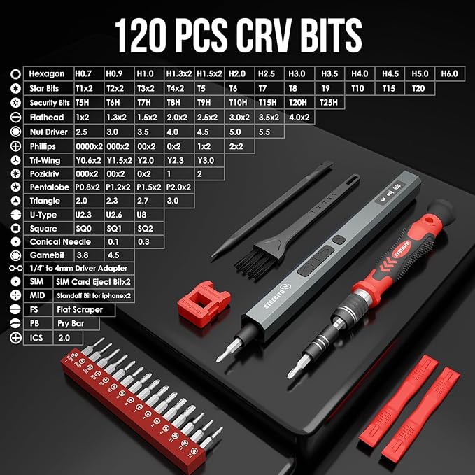 STREBITO 144-Piece Upgraded Electric Screwdriver, Max 0.7 N.m, 120 Magnetic Bits, 5-gear Torque Adjustment, Precision Screwdriver Set, Repair Tool Kit for Tech, Electronics and PC