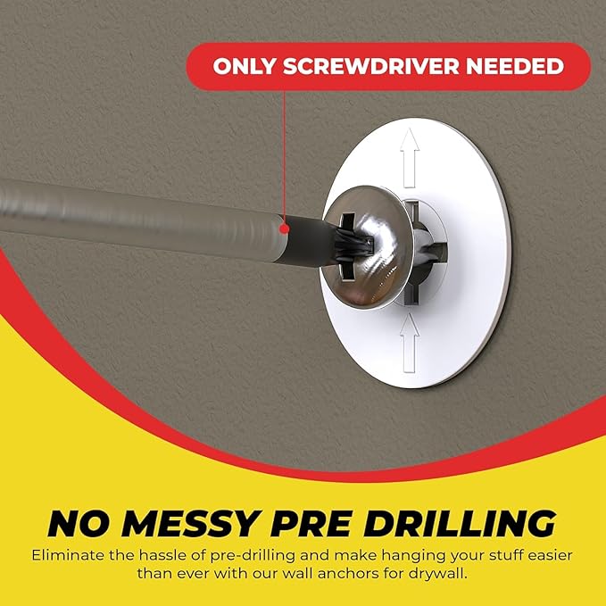 Heavy Duty Drywall Anchors and Screws Kit Including Toggle Anchors & Screws Durable Zinc Plastic Self Drilling Drywall Anchors for Hanging Pictures & More (25 Pack)