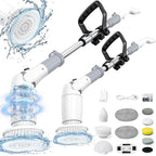 Electric Spin Scrubber, Cordless Cleaning Brush Shower Scrubber Up to 550 RPM with 9 Replaceable Brush Heads, Bathroom Scrubber Adjustable Extension Handle for Cleaning Bathroom Kitchen(Grey)